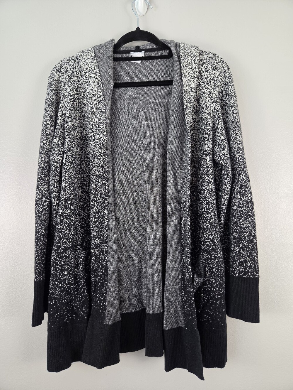Chico's Cotton/Cashmere Blend Black & White Hooded Open Front Cardigan W/Pockets